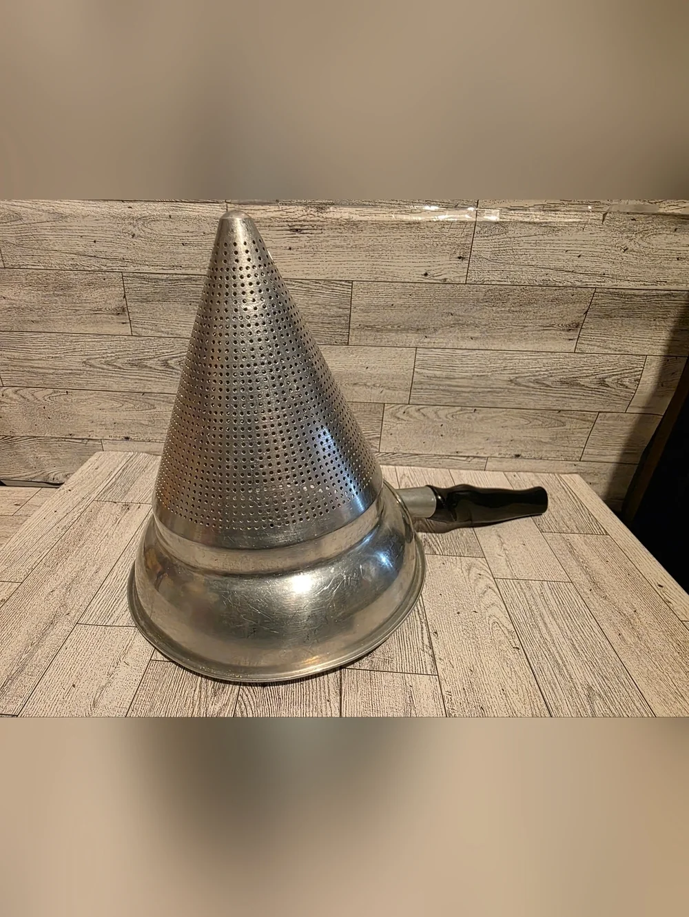 Vintage China Cap  Cone Strainer with Handle - Silver